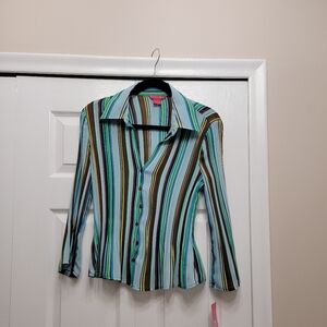 Sunny Leigh stripped flared long sleeve blouse size M